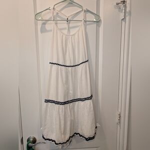 Aerie White Dress/Swim Cover with Navy Trim Size Large